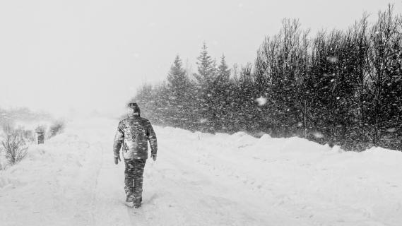 Island, Wanderung im Schneegestöber