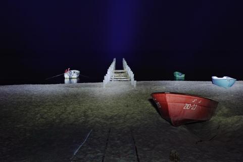 boats and mole in light 