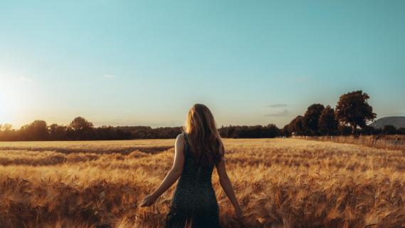 Sonnenuntergang im Feld mit einer jungen Dame