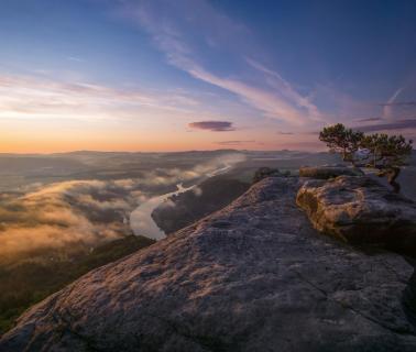 Blick vom Lilienstein zum Sonnenaufgang