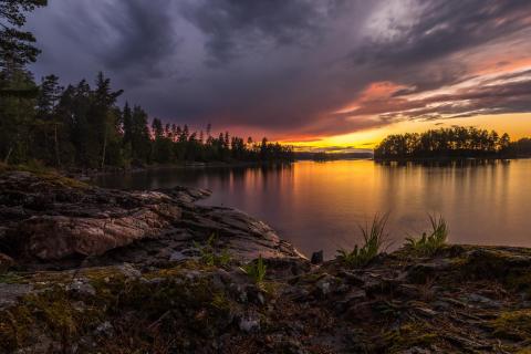Sonnenuntergang am Foxensee, Schweden