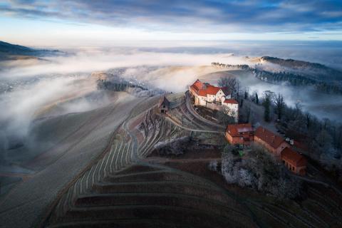 Schloss Staufenberg im Nebel