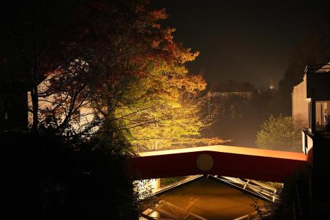 Rote Brücke bei Nacht