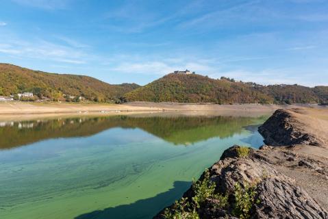 Blick auf den fast leeren Edersee