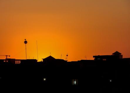 Häuser im Sonnenuntergang