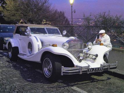 White man with white car 