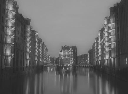 Das Wasserschloss in der Speicherstadt von Hamburg.