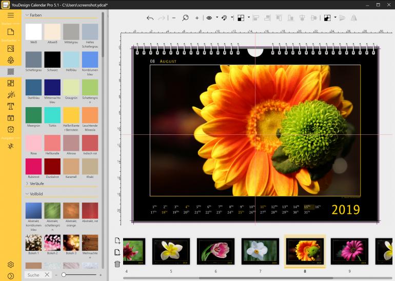 YouDesign Calendar liefert Kalendarien und erlaubt die frei Gestaltung der einzelnen Kalenderblätter.