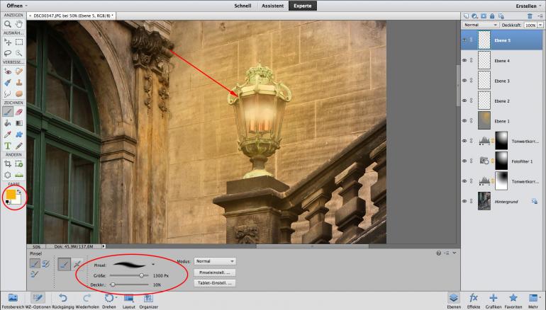 Licht an: Bringen Sie eine Glühbirne mit Photoshop Elements zum Leuchten