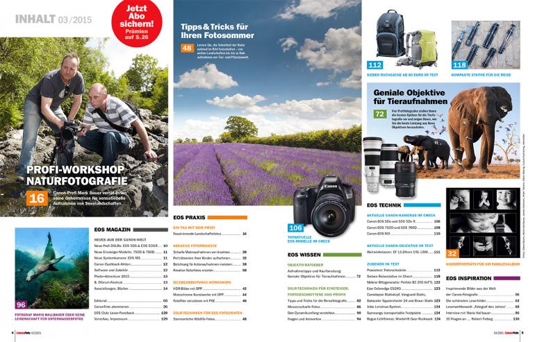 Inhaltsverzeichnis der neuen CanonFoto 03/2015