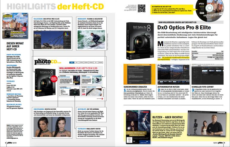 Diesmal inklusive der kostenlosen Vollversion DxO Optics Pro 8 Elite (für Win/Mac) gratis auf der Heft-CD! Wert: 299 Euro!