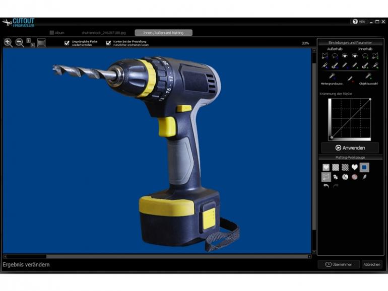 Cutout für Profiseller soll mithilfe von Retusche-Werkzeugen Sensorflecken, Schatten, Staub und Kratzer entfernen. 