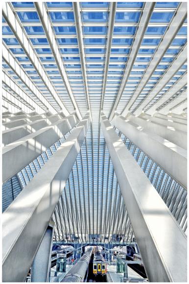 Platz 1 &quot;Großer Bahnhof&quot; – IDEE: Der von Santiago Calatrava (siehe auch
Platz zehn) entworfene Bahnhof im belgischen Liège (Lüttich) steht auf vielen hundert Streben, die Licht hindurch lassen und an Rippen erinnern sollen. GESTALTUNG: Die...