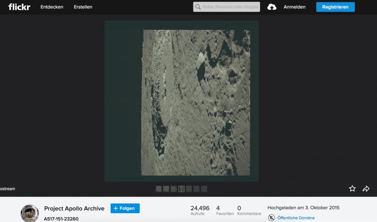 Foto-Mondfahrt bei Flickr: Tausende hochauflösende Fotos der Apollo-Missionen als Fotogallerie