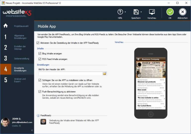Mit der Professional-Edition können die Webseite-Inhalte über die kostenlose App FeedReady an mobile Endgeräte verbreitet werden.
