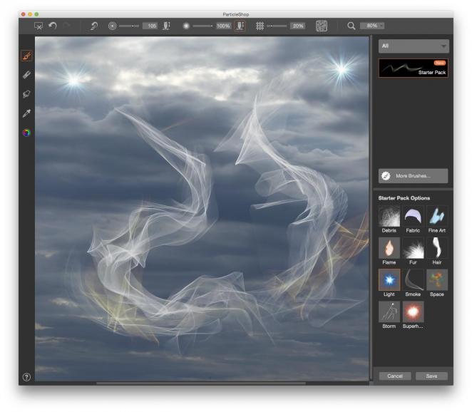 Mit Hilfe des Plug-ins ParticleShop lassen sich Pinsel aus Corel Painter jetzt auch in Photoshop einsetzen.