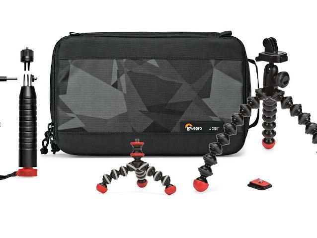Das neue Action-Base-Kit von Joby enthält drei Stative in einer Lowepro-Kameratasche.