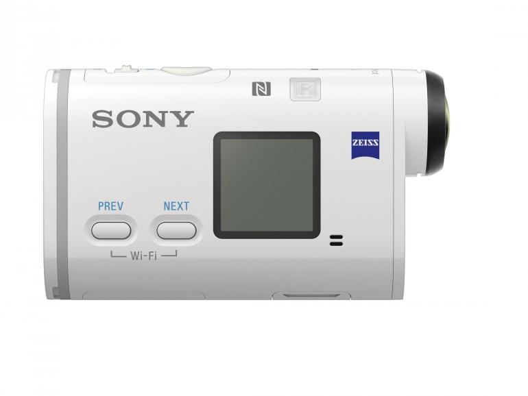Für eine einfache Bedienung: Das seitliche Display der Sony FDR-X1000V gibt nützliche Informationen über die aktuellen Kameraeinstellungen.
