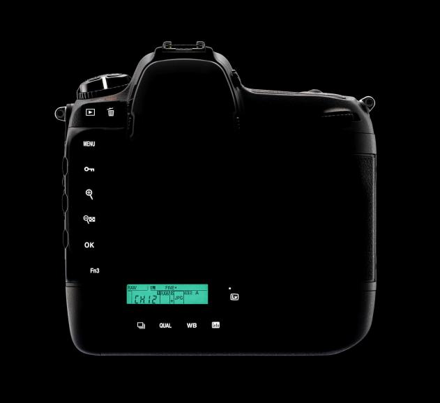 Technik-Finessen der Nikon D5: Alle Knöpfe auf der Rückseite der wuchtigen D5 sind illuminiert. Genau wie das smaragdgrüne Info-Display.