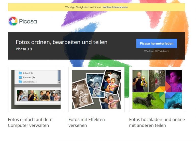 Nach 12 Jahren stellt Google den Bilderdienst Picasa ein und konzentriert sich ab dem Frühjahr ganz auf Google Photos.