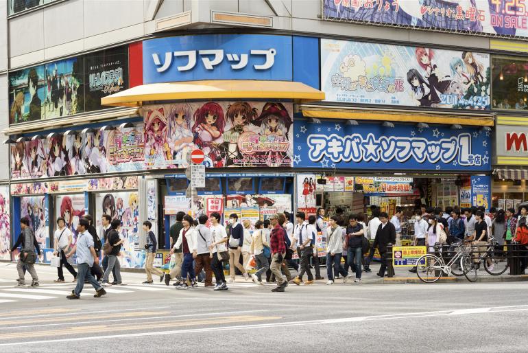 Der Stadtteil Akihabara in Tokio ist besonders wegen seiner
unzähligen Leuchtreklamen ein beliebtes Touristenziel.