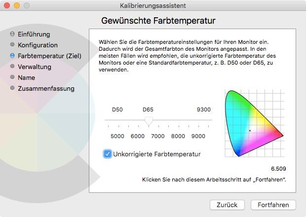 Kalibrierungseinstellungen bei Mac