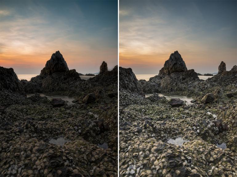 Vor und nach der Aufhellung: Nikon D810 | 24mm | 1s | F/11 | ISO 31