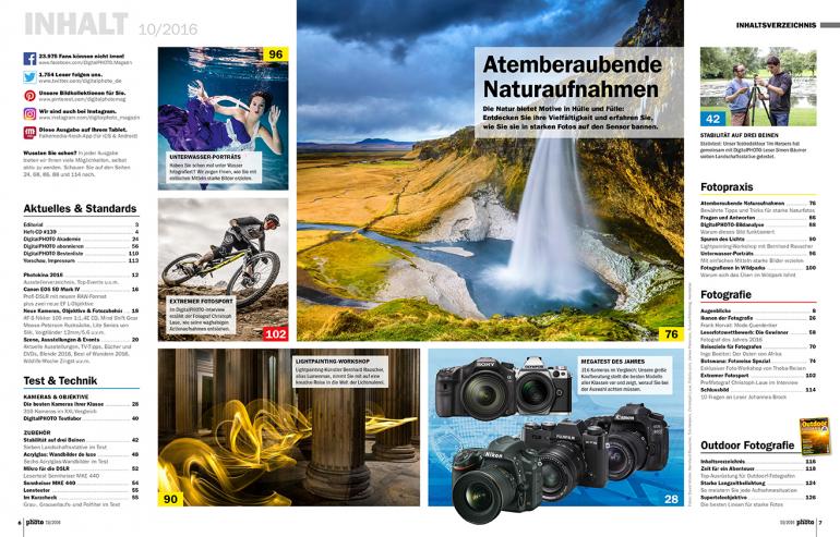 Inhaltsverzeichnis der DigitalPHOTO - Ausgabe 10/2016