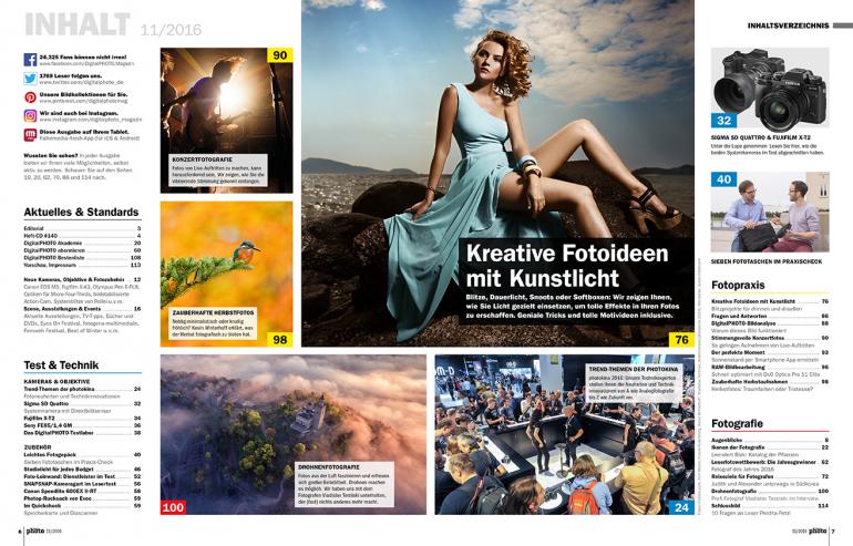 Inhaltsverzeichnis der DigitalPHOTO - Ausgabe 11/2016