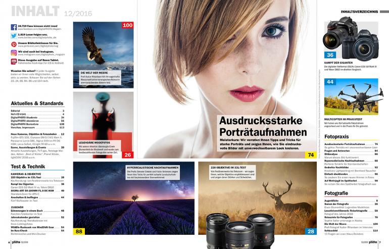 Inhaltsverzeichnis der DigitalPHOTO Ausgabe 12/2016