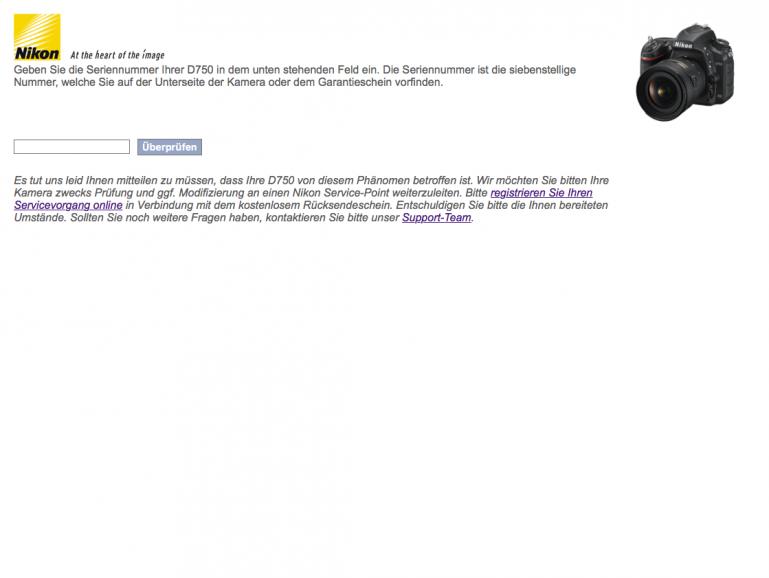 Screenshot Nikon Webseite