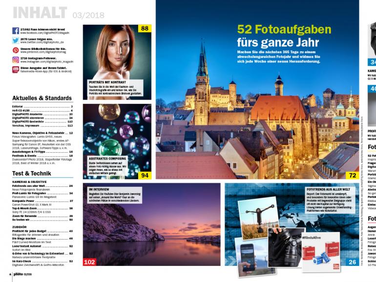 Jetzt online und am Kiosk: DigitalPHOTO 3/2018 mit großer Fotochallenge #52Fotos