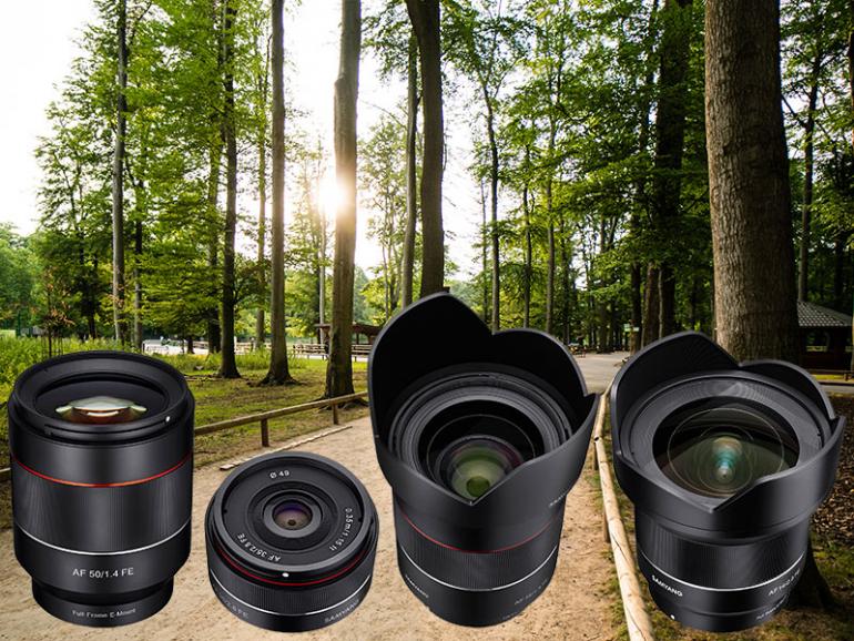 Wir haben vier aktuelle Samyang-AF-Objektive unter die Lupe genommen: das 14mm f/2,8 FE, das kompakte 35mm f/2,8 FE, das lichtstärkere 35mm f/1,4 FE und das 50mm f/1,4 FE.