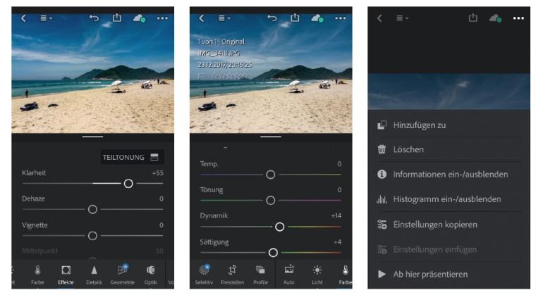 Ganz wie am Desktop-Computer sind die Korrekturfunktionen in Lightroom fürs Smartphone selbsterklärend und liefern sehr gute Ergebnisse.