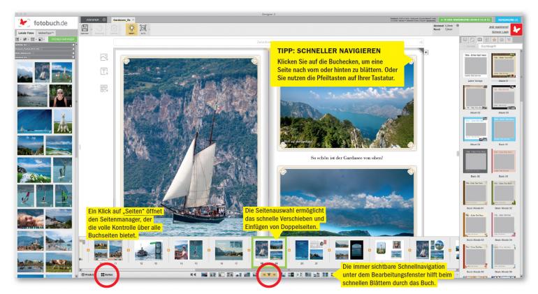 Mit cleveren Tools Fotobuchseiten blättern & bearbeiten