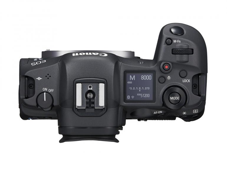 Die Canon EOS R5 kommt mit einem Schulterdisplay.