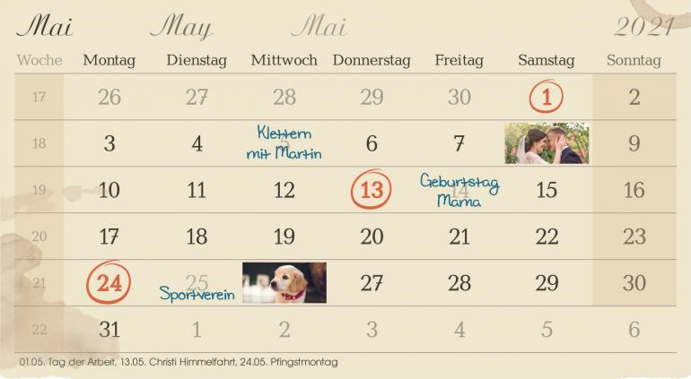 Eigene Termine können Sie mit Foto flexibel in das Kalendarium eintragen – Feiertage integriert DESIGNER 3 auch automatisch.