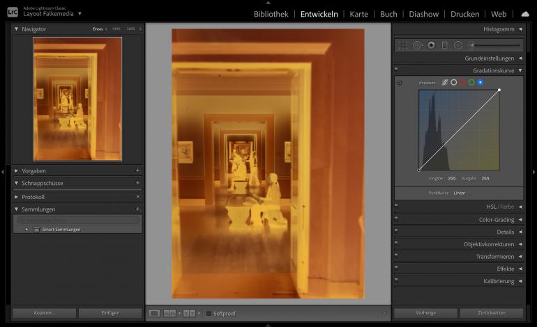 Abfotografierte Negative lassen sich auch in Lightroom bearbeiten.
