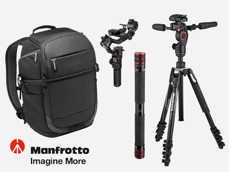 Manfrotto MVG220, GimBoom, Advanced² Fast Fotorucksack und Reisestativ-Kit Befree 3-Way-Live-Advanced