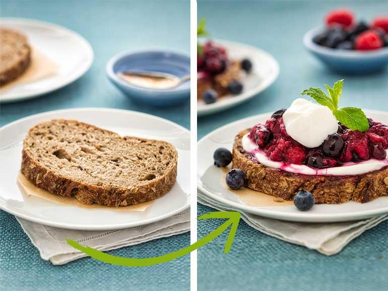 Set-up ohne Speise vorbereiten: Damit die zu fotografierende Speise richtig frisch und appetitlich auf dem Bild aussieht, bereite dein Set-up zuerst nur mit Stand-in-Objekten als Platzhalter vor.