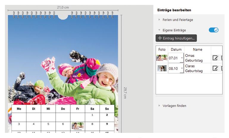 Praktisch: Bei Pixum und Cewe lassen sich Geburtstage im Kalender direkt eintragen – und das sogar mit Foto!