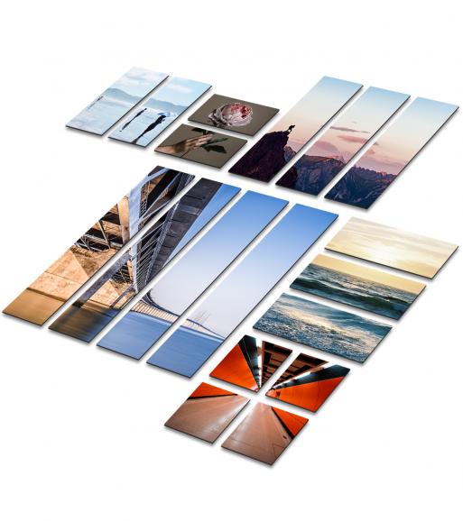 Viele Möglichkeiten: Auf www.whitewall.de können Sie mit jedem beliebigen Foto ausprobieren, wie sich die verschiedenen Aufteilungsvarianten, Materialien und Formen auswirken. Mit „RoomView“ lässt sich sogar das zu bestellende Bild im eigenen Raum visualisieren.