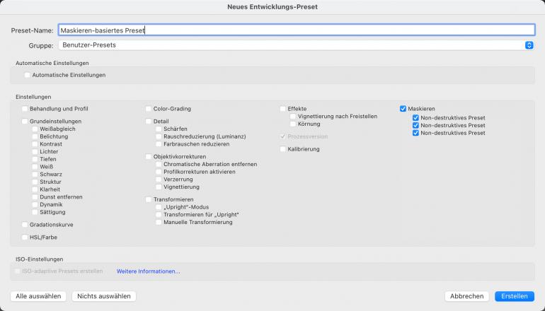 Neu: Abspeichern von Maskieren-basierten Presets, auch für unterwegs. (Lightroom)