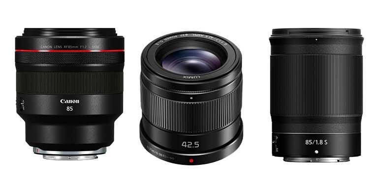 Von links nach rechts: Canon RF 85mm F1.2L USM, Panasonic Lumix G 42,5mm F1.7 ASPH, Nikkor Z 85mm F/1,8 S