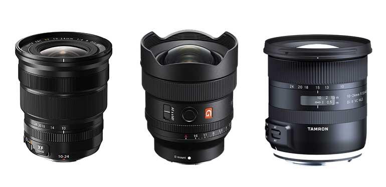 Von links nach rechts: Fujinon XF 10-24mm F4 R OIS, Sony FE 14mm F1.8 G-Master, Tamron 10-24mm F/3.5-4.5 Di II VC HLD