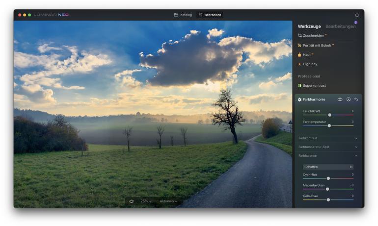 Luminar Neo verspricht Fotokorrektur mit KI und vielen Automatikfunktionen.