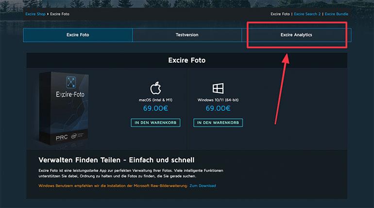 Sie finden die Erweiterung in einem separaten Tab direkt bei Excire Foto.