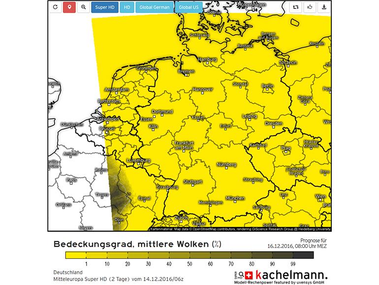 Ein Bedeckungsgrad mit mittelhohen Wolken ist ideal für Aufnahmen von der Himmelsröte.