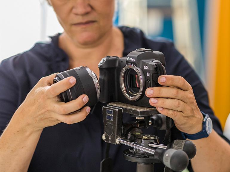 Objektivwechsel an der Canon EOS R.