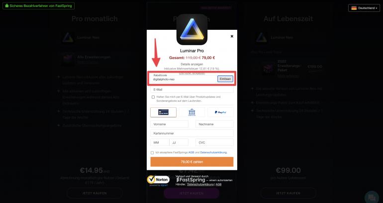 Mit dem Promo-Code &quot;digitalphoto-neo&quot; reduziert sich der Preis für Lebzeit-Lizenzen und Jahresabonnements für Luminar Neo um 10 Euro.